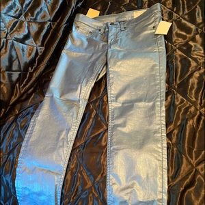 Sky blue metallic rag and bone skinny pants